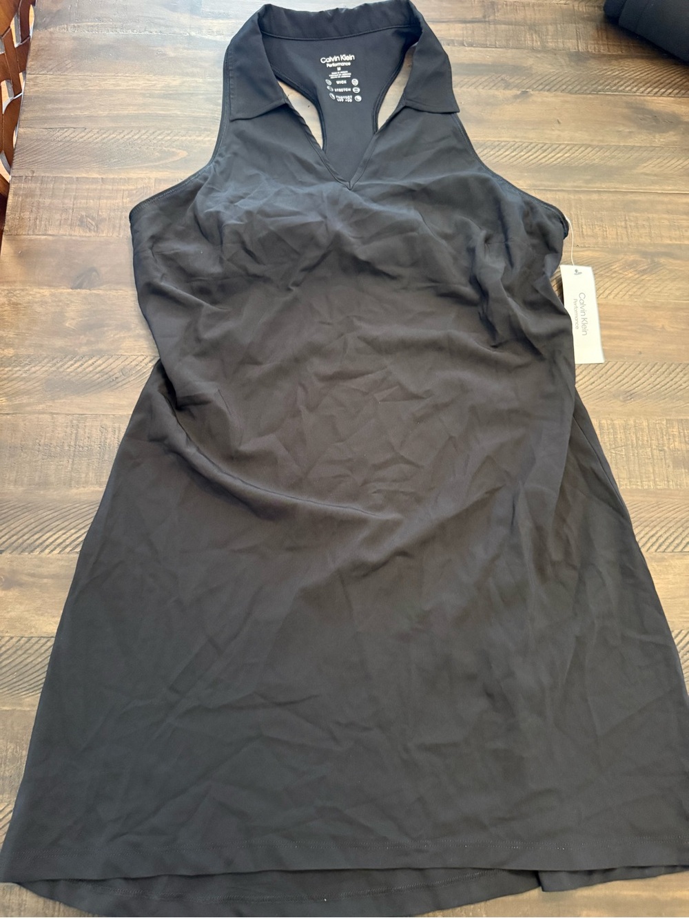 Calvin Klein Black Collared V-Neck Mini performance sleeveless Dress
